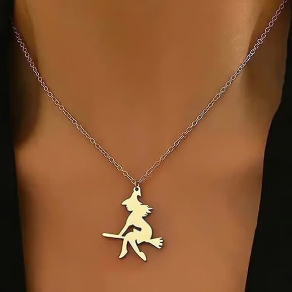 Gold WITCH Halloween Pendant Necklace - Picture 3 of 3